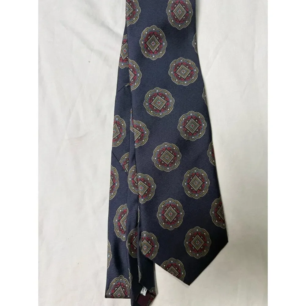 Lot of 3 Men's Dress Ties Navy Foulard + Solid Red Silk Accents Envoy Ketch